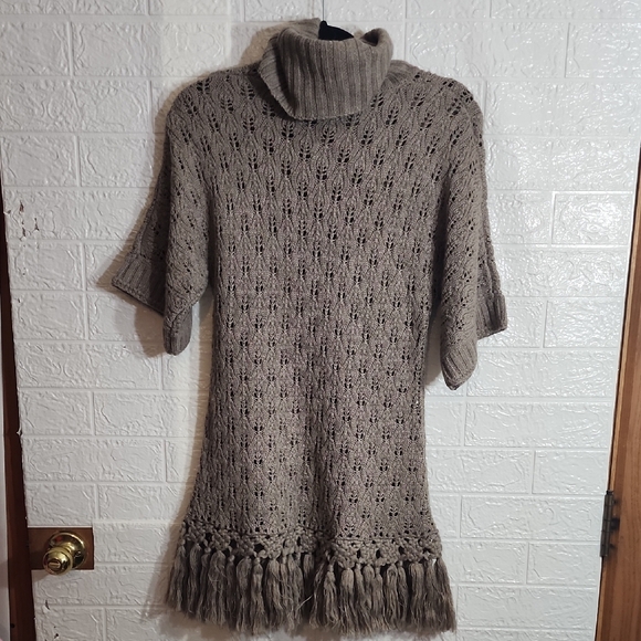 Kenar Taupe Cowl Neck Sweater with Fringe - Picture 5 of 7